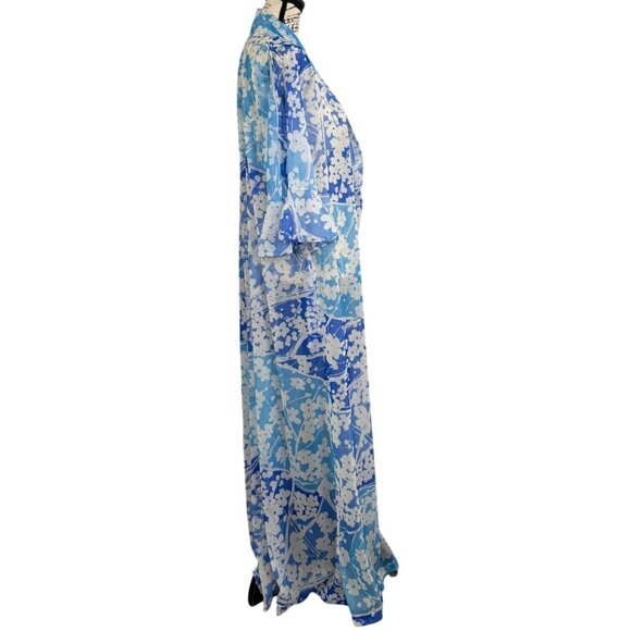 Vera Formfit Rogers Sheer Blue Floral Nightgown Housecoat Elegant Vintage Size S - Picture 4 of 8